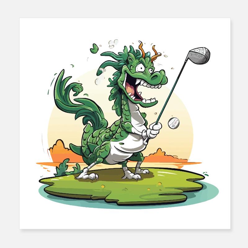 Golfender Drache am Tee Poster 20x20 cm
