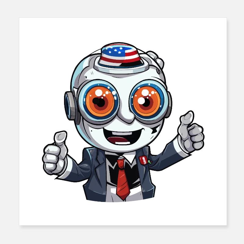 Robot-Maskottchen mit Flaggenhut Poster 20x20 cm