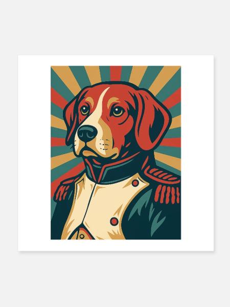 Dog General Retro Poster Style Vintage Design - Poster 8" x 8" (20x20 cm) - white - Front