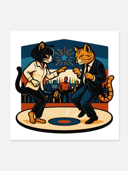 Zwei Retro-Katzen tanzen – Vintage Stil - Poster 20x20 cm - Weiß - Vorne