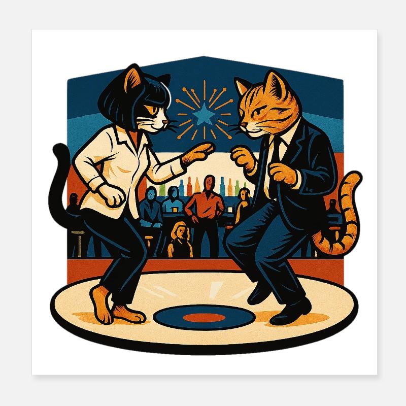 Deux chats rétro dansant – style vintage Poster 20 x 20 cm
