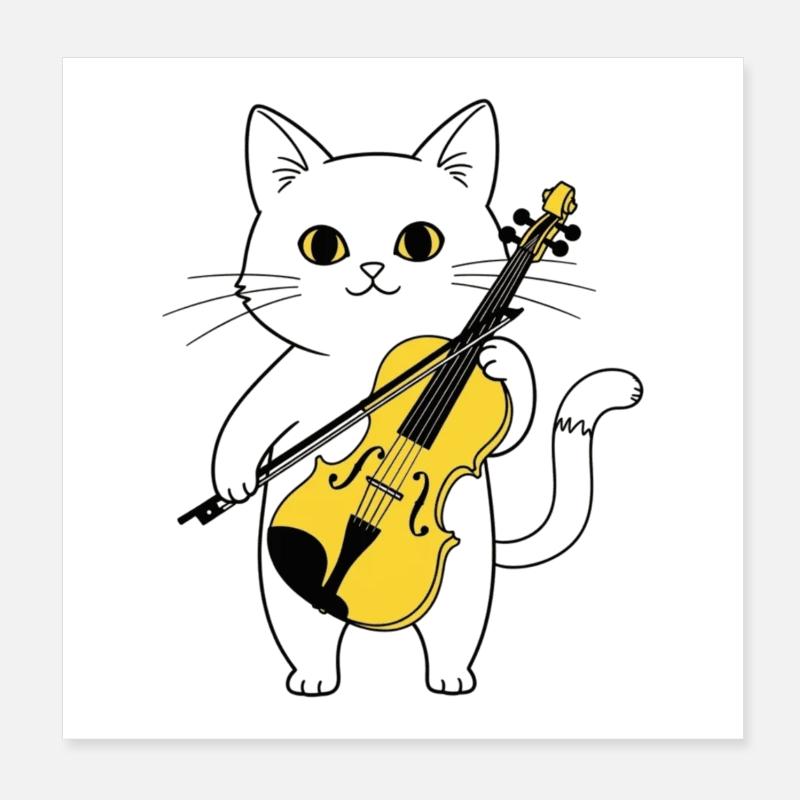 Cute Cat Playing Cello Chat Poster 20 x 20 cm