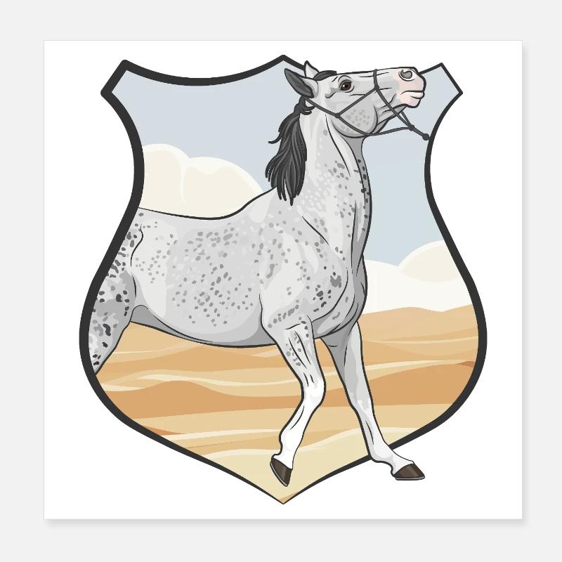 Ein graues Pferd, ein Wappen und eine Wüste Poster 20x20 cm