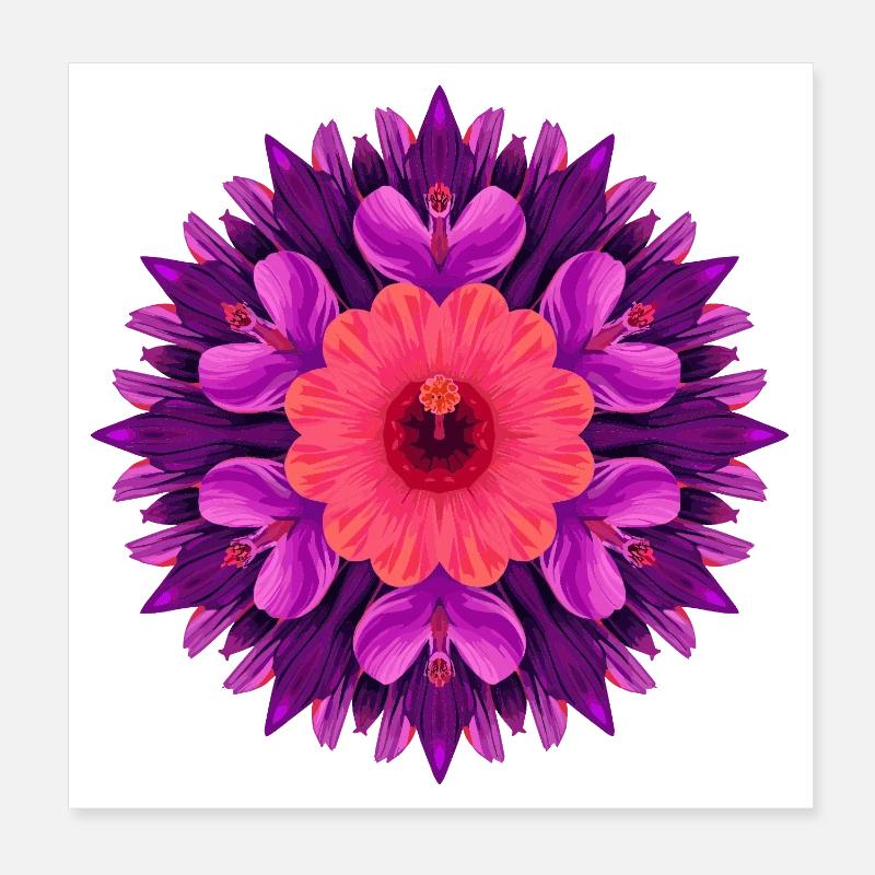 Mandala de fleurs en orange violet Poster 20 x 20 cm