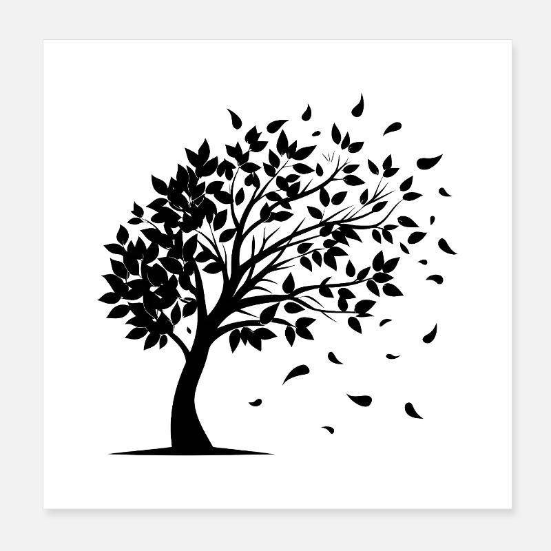 Wind weht Blätter vom Baum Poster 20x20 cm