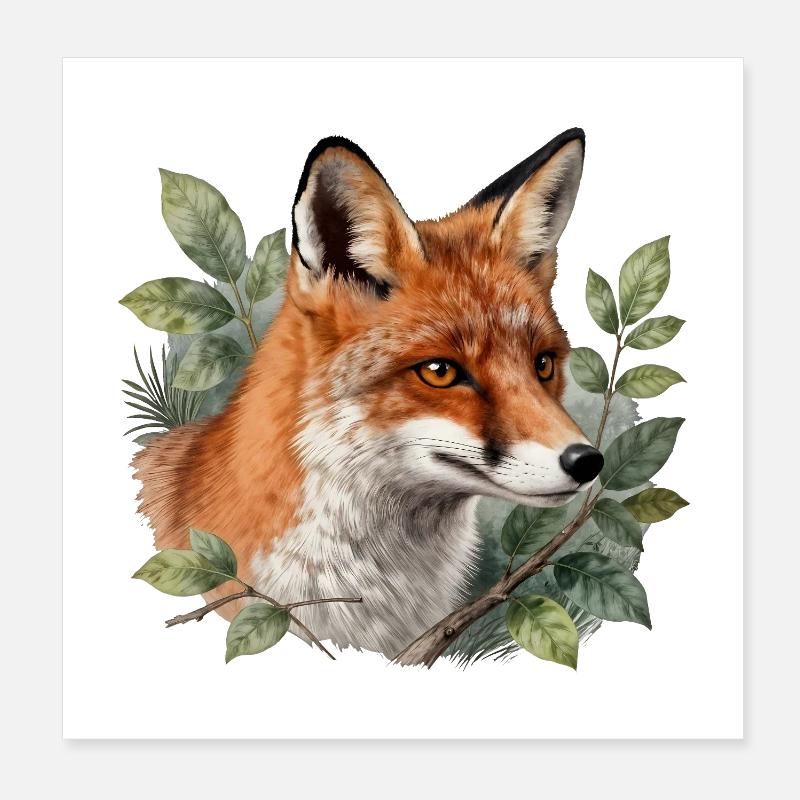 Renard botanique Poster 20 x 20 cm