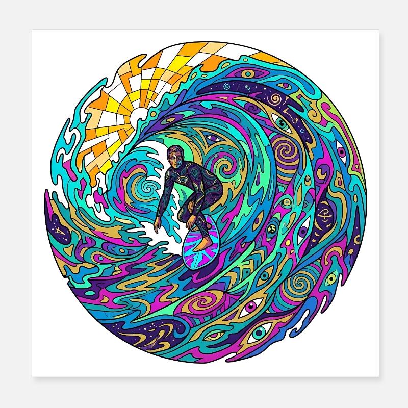 Vague de surf psychédélique Poster 20 x 20 cm