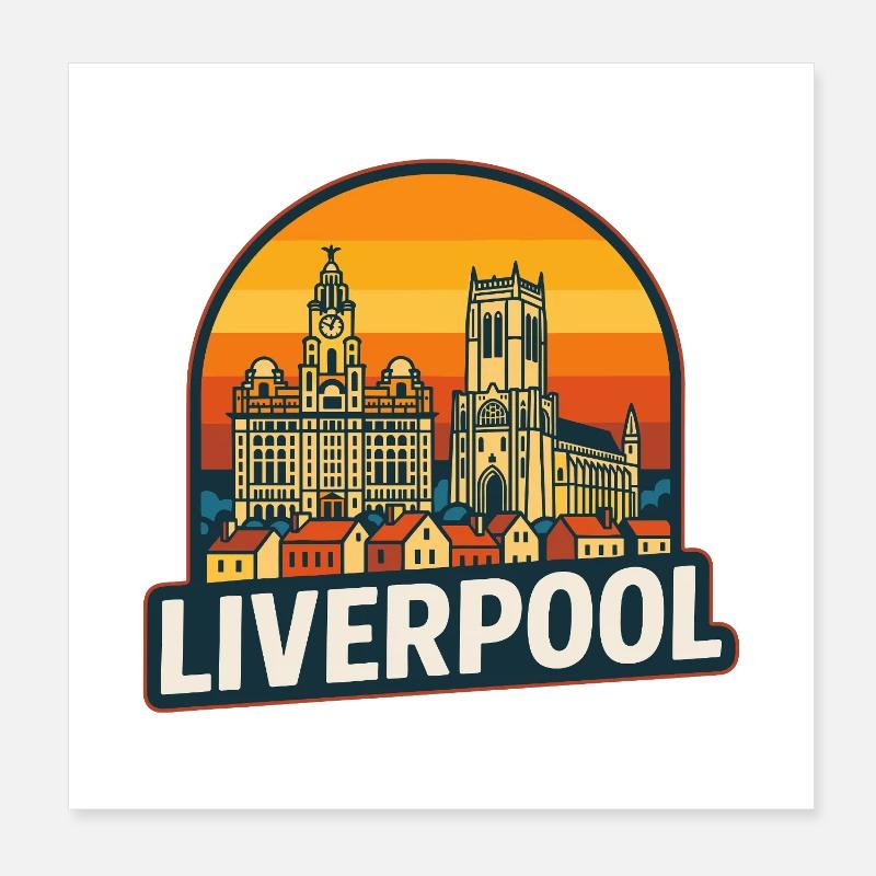 Design rétro de coucher de soleil de Liverpool Skyline vintage Poster 20 x 20 cm