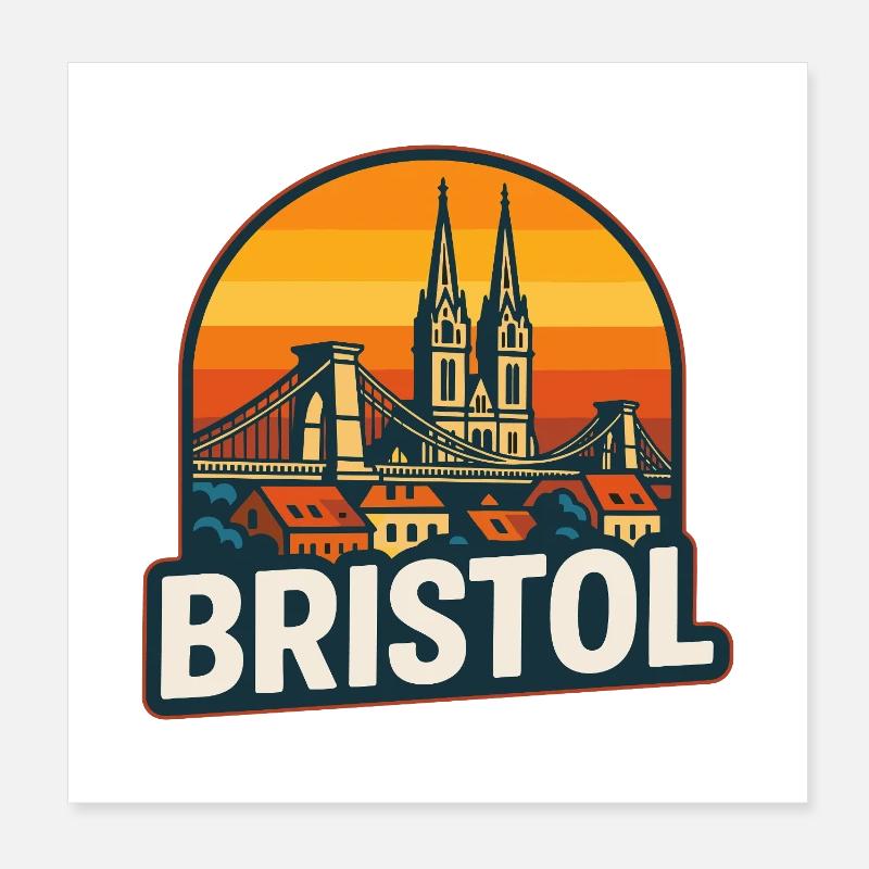 Bristol Retro Sunset Suspension Bridge Design Poster 8" x 8" (20x20 cm)