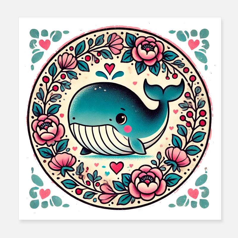 Wal im Floral Circle Poster 20x20 cm