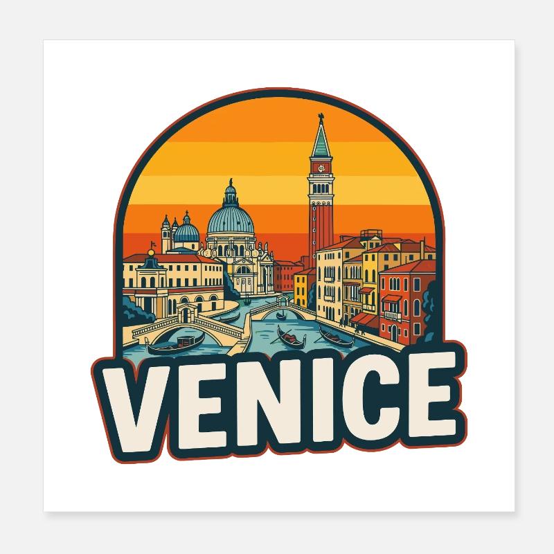 Style rétro de coucher de soleil de Venice Poster 20 x 20 cm
