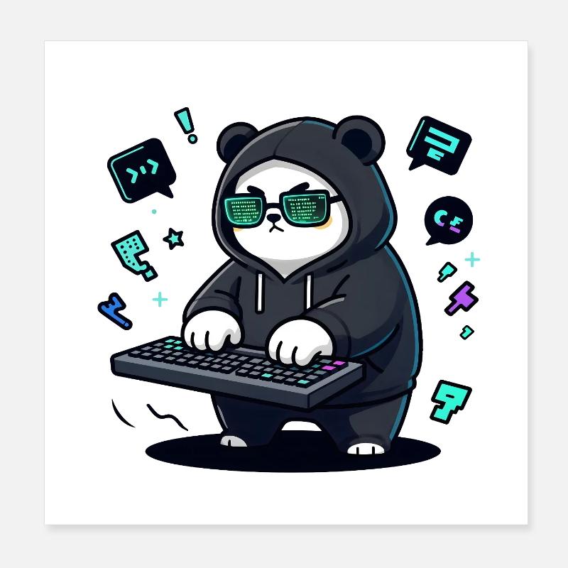 Panda Hacker in Neon Hoodie Poster 8" x 8" (20x20 cm)
