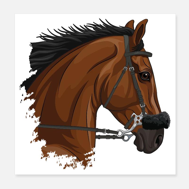 Der Kopf eines braunen Pferdes mit einem Hackamore Poster 20x20 cm