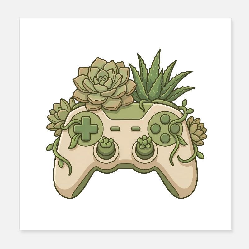 Succulent Controller - Cute Gaming Sticker Poster 8" x 8" (20x20 cm)