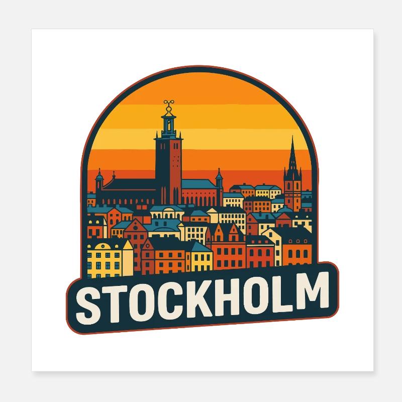 Stockholm Suède Retro Sunset Skyline Design Poster 20 x 20 cm