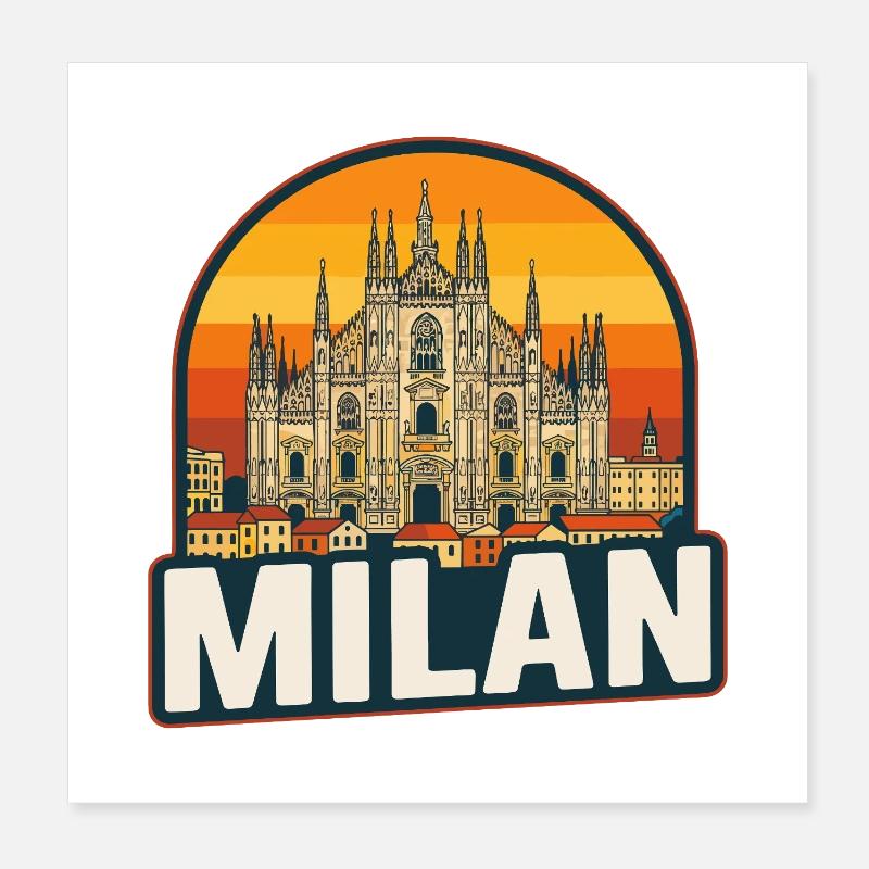 Milan Skyline Retro Sunset Duomo Design Poster 20x20 cm