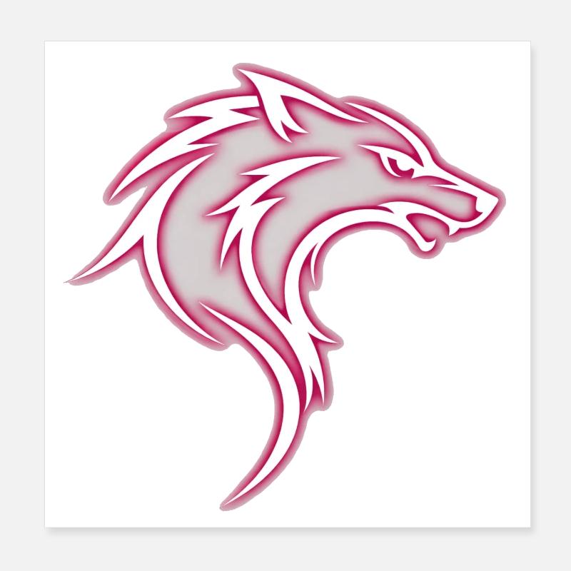 Aggressive pink stylized tribal wolf Poster 8" x 8" (20x20 cm)