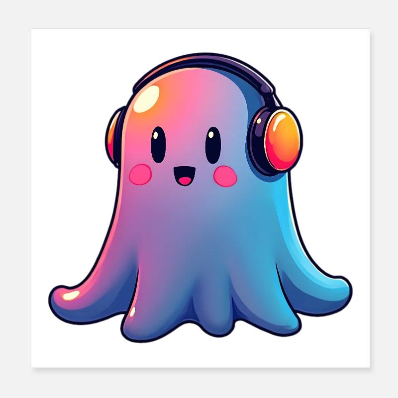 Ghost with headphones Poster 8" x 8" (20x20 cm)