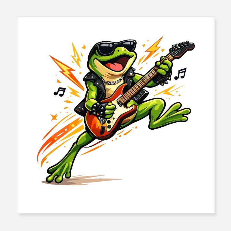 Frosch-Rocker mit E-Gitarre Poster 20x20 cm