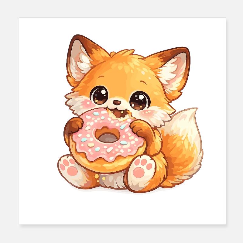 Petit renard avec un donut Poster 20 x 20 cm