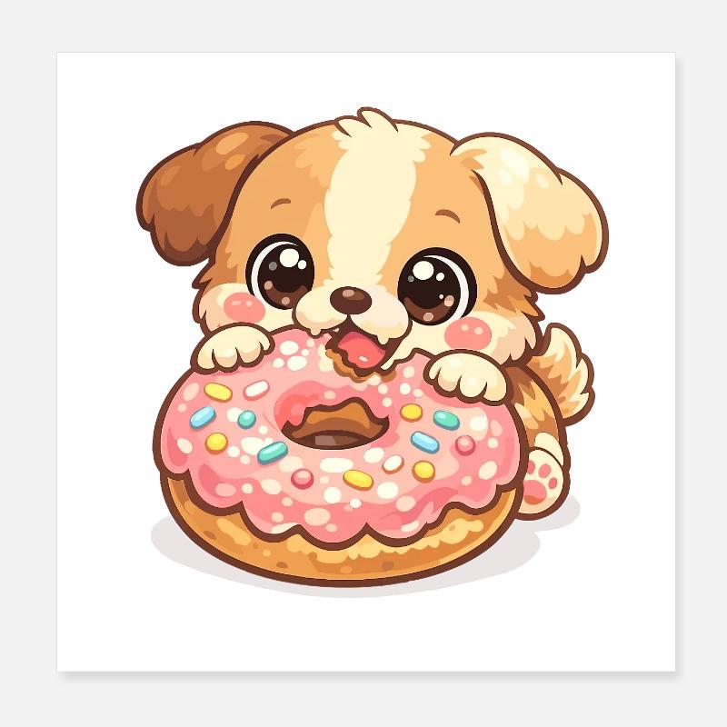 Petit chien et beignet Poster 20 x 20 cm