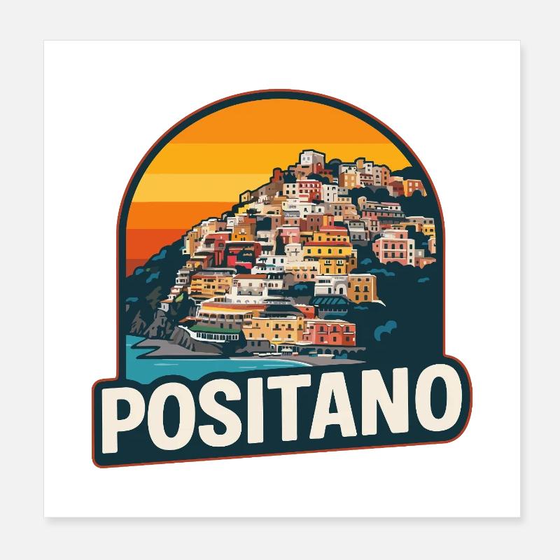 Design rétro de la côte amalfitaine de Positano Poster 20 x 20 cm