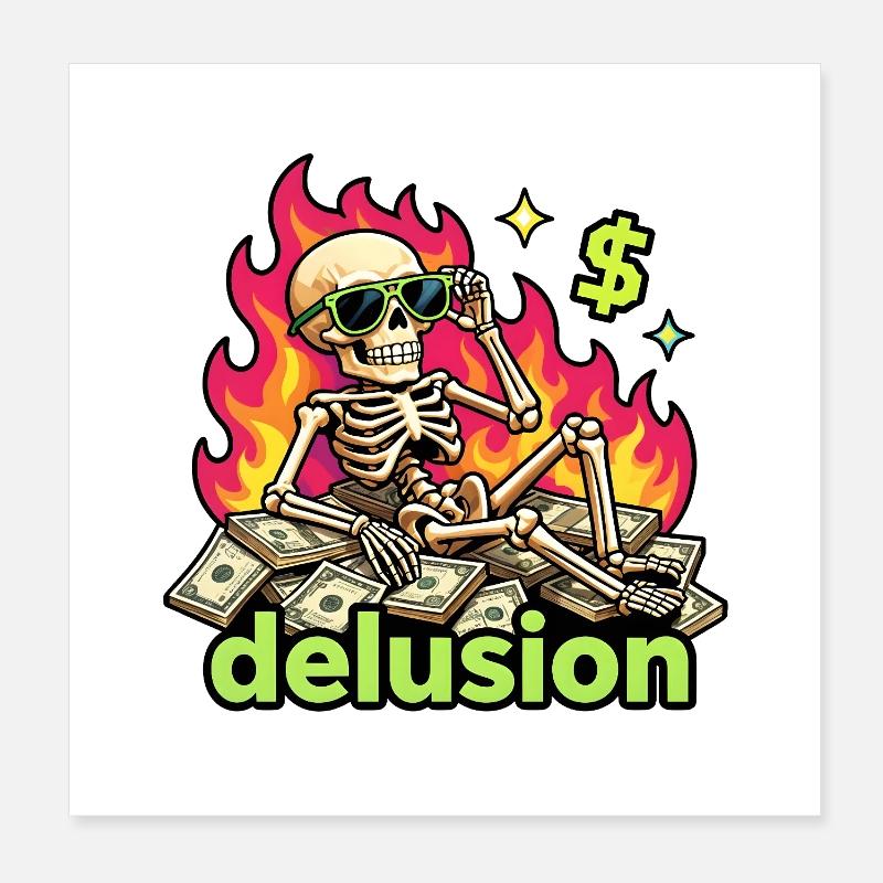 Flaming dollar skeleton delusion Poster 8" x 8" (20x20 cm)