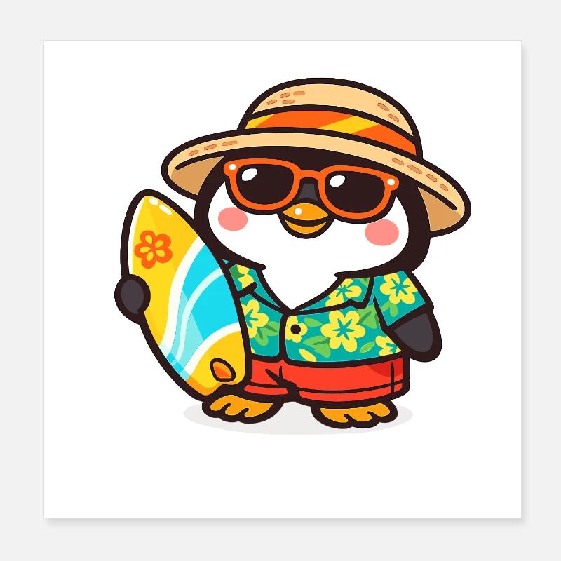 Hawaiianischer Pinguin Surf Poster 20x20 cm