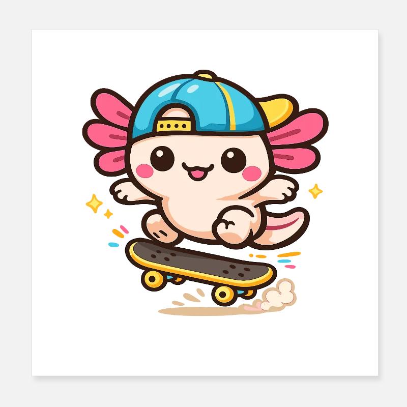 Créature Axolotl Kawaii Aile de raie Poster 20 x 20 cm