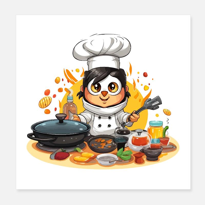 Chef Chef Cuisinier Pingouin Poster 20 x 20 cm