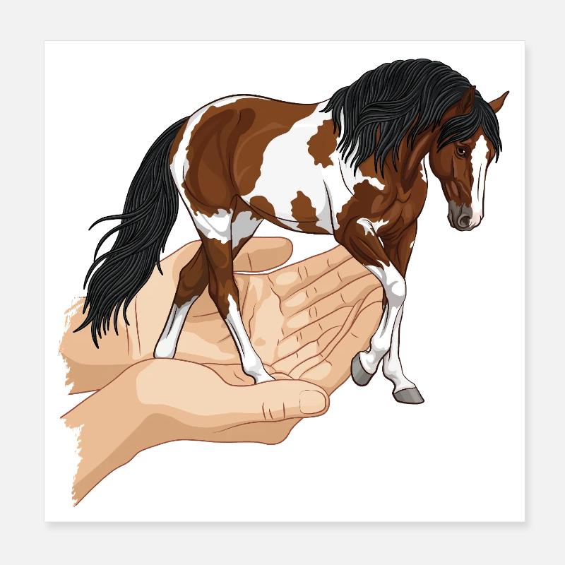 Un cheval pie qui sort de deux mains jointes Poster 20 x 20 cm