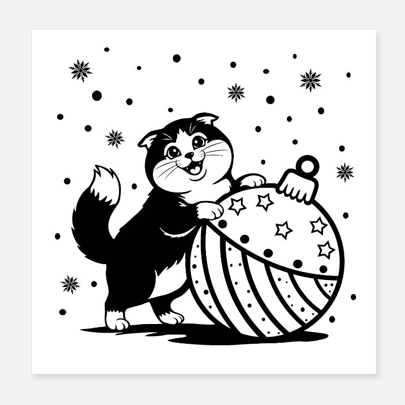 Süße flauschige Katze mit einer großen Weihnachtskugel Poster 20x20 cm