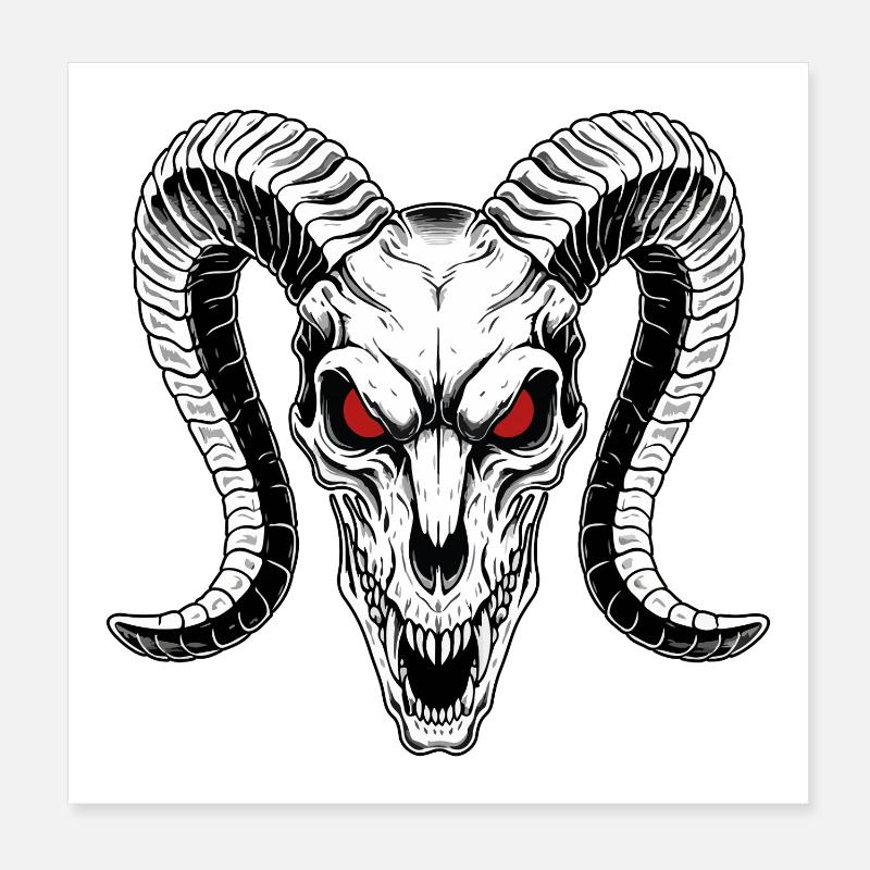 Dämonischer Widderschädel Rotauge Hörner Poster 20x20 cm
