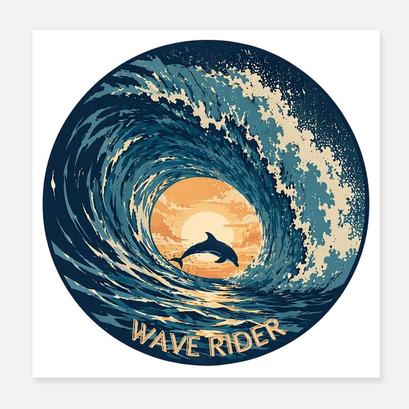 SURFEUR DE VAGUES DE L’OCÉAN DAUPHIN MER Poster 20 x 20 cm