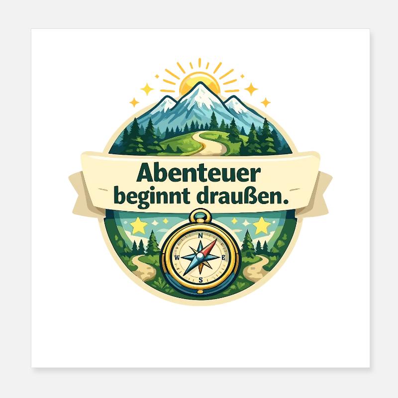 Abenteuer beginnt draußen – Naturkompass Poster 20x20 cm