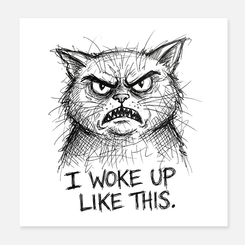 Furious Cat Scribble Poster 8" x 8" (20x20 cm)
