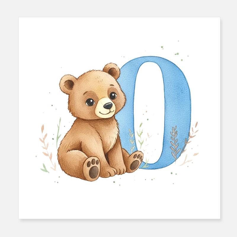 Bear with letter O Poster 8" x 8" (20x20 cm)