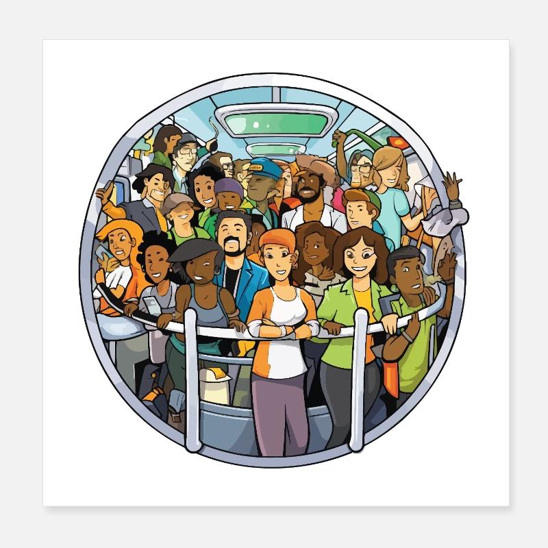 Bunt gemischte Reisende im Bus Poster 20x20 cm