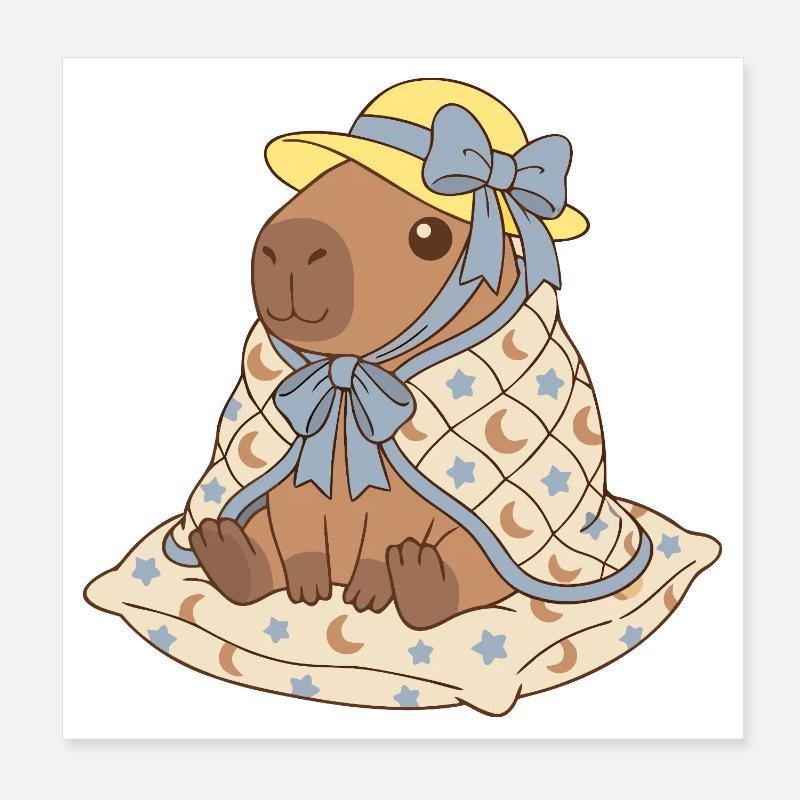 Moonlit Capybara with Starry Quilt Poster 8" x 8" (20x20 cm)