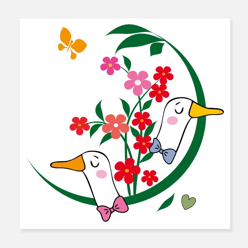  Gänse mit Blüten Poster 20x20 cm