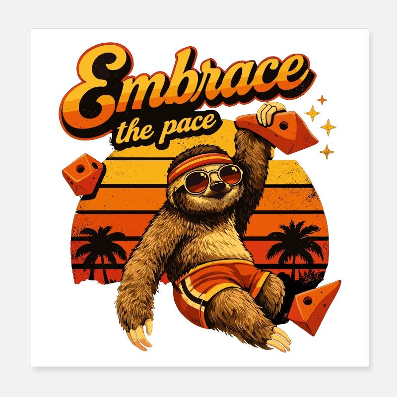 Retro Sloth: Embrace the Pace – Bouldering Sloth Poster 8" x 8" (20x20 cm)