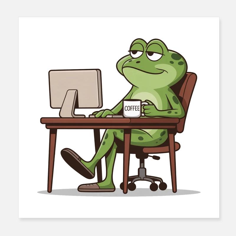Bureau des grenouilles avec café Poster 20 x 20 cm