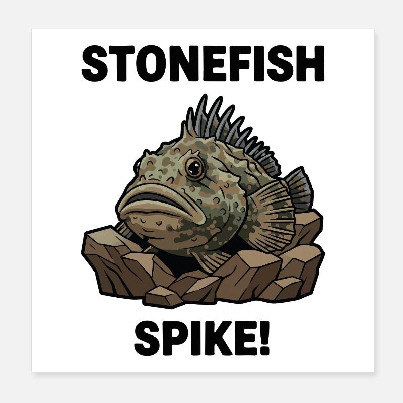 Stone Fish Danger Spike Stonefish Black Poster 8" x 8" (20x20 cm)