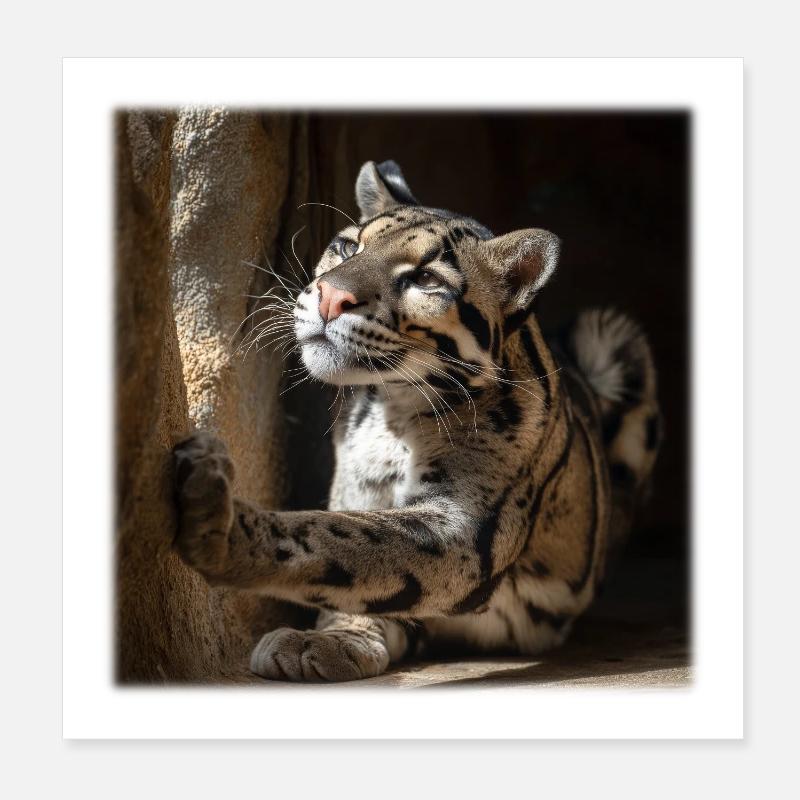Clouded leopards in the sunlight Elegant wildcats Poster 8" x 8" (20x20 cm)