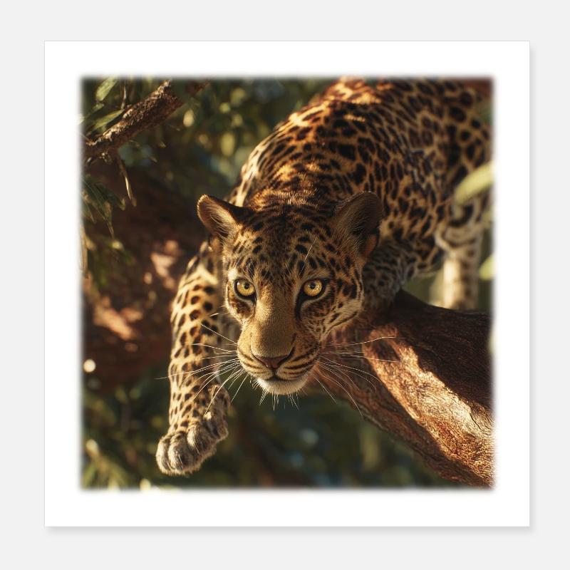 Leopard on Branch Powerful Big Cat Motif Poster 8" x 8" (20x20 cm)