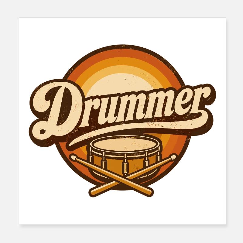 Drummer Retro-Logo mit Trommel Poster 20x20 cm