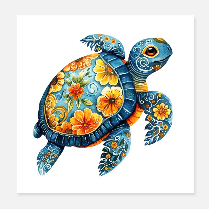 Floral Turtle Poster 8" x 8" (20x20 cm)