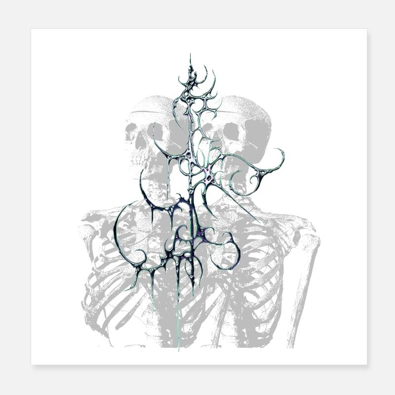 Glitch Skeleton Melt Dark Aesthetic Design Poster 20x20 cm