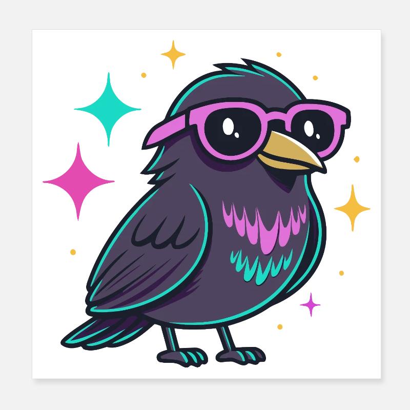Vogel-Neon-Hipster mit Brille Poster 20x20 cm