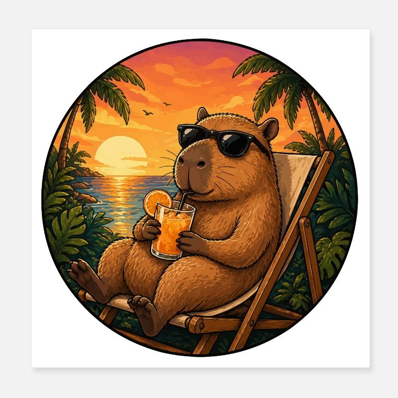 Capibara sur une chaise longue Poster 20 x 20 cm